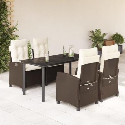 5-delige Tuinset met kussens poly rattan bruin