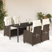 5-delige Tuinset met kussens poly rattan bruin