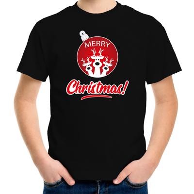 Kersttrui t-shirt - voor kinderen - Rendier bal - Merry Christmas - zwart