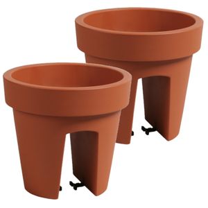 2x stuks balkon plantenpot/bloempot terra cotta 5 liter kunststof D25 x H22.5 cm