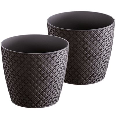 3x stuks bloempot/plantenpot van kunststof zwart D15.7 en H13.8 cm