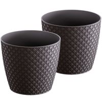 3x stuks bloempot/plantenpot van kunststof zwart D15.7 en H13.8 cm