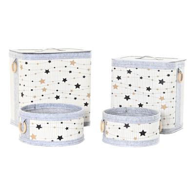 Mandenset DKD Home Decor Wit Zwart Grijs Gouden Bamboe Sterren 41 x 31 x 42 cm (4 Onderdelen) (2 Stuks)