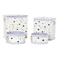 Mandenset DKD Home Decor Wit Zwart Grijs Gouden Bamboe Sterren 41 x 31 x 42 cm (4 Onderdelen) (2 Stuks)