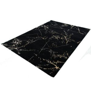 Vloerkleed - Zwart Marmer Look - 23438-975 - Zwart-Goud-80 x 150 cm