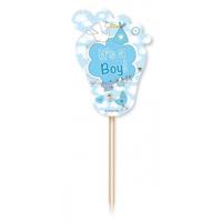 Cocktailprikkers geboorte jongen - 24x stuks - blauw - 8,5 cm - prikkers - babyshower