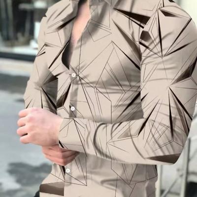 Bon&Bon LEGND Men's Geometric Graphic Long Sleeve Collar Shirt - Black Multicolor-5 / XL