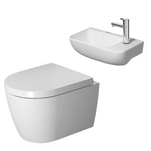 Duravit Me by starck Toiletset wandcloset compact softclose zitting glans wit en fonteinset wit 40x22cm incl fonteinkraan en sifon chroom sw115544/sw448662