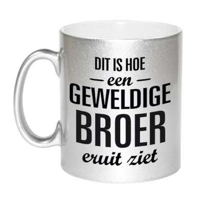 Zilveren geweldige broer cadeau koffiemok / theebeker 330 ml