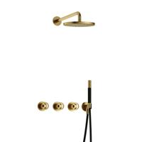 Hotbath Cobber - CW7067 - Inbouw Regendoucheset - Geborsteld Messing PVD - 2 Stopkranen - Thermostatisch - Wandarm 40 cm - Hoofddouche 200 mm - Staafhanddouche - Waterbesparend