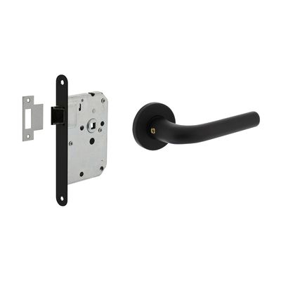 Intersteel Deurbeslag set loopslot zwart met deurklink Eucla met rozet zwart