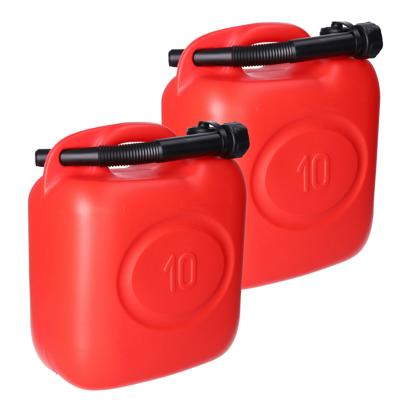Jerrycan - 2x - rood - 10 liter - 26 x 14 x 37 cm - met schenktuit - voor brandstof