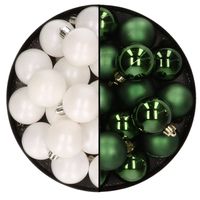 32x stuks kunststof kerstballen mix van wit en donkergroen 4 cm - Kerstbal