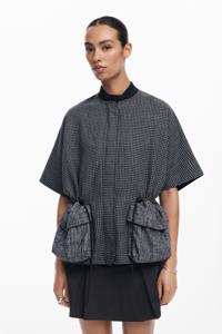 Houndstooth poncho - BLACK - U