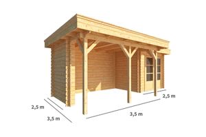 Blokhut met overkapping Lisa 600 cm bij 250 cm diep Plat dak - Warentuin Collection