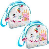 Set van 2x stuks kleine koeltassen voor lunch wit/licht blauw met sprookjes print 9 x 22 x 22 cm 4 l