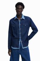 Patchwork denim overhemd - BLUE - XXL