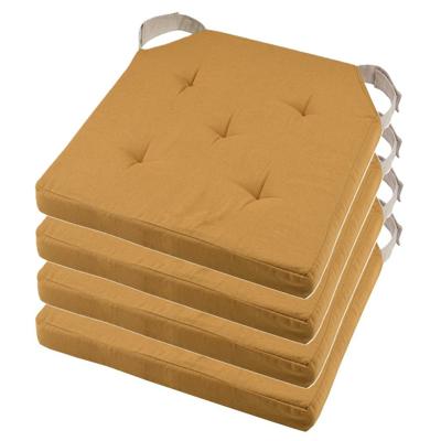 Stof Textile stoelkussen DUO - 4x - okergeel - 38 x 38 x 4 cm - klittenband sluiting