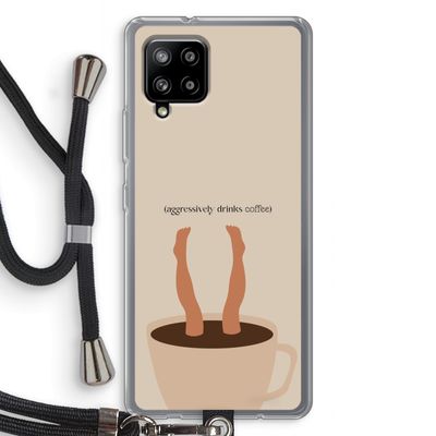 Aggressively drinks coffee: Samsung Galaxy A42 5G Transparant Hoesje met koord