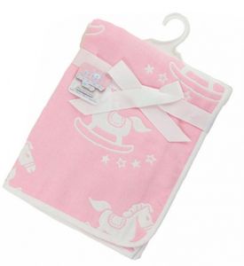 Soft Touch deken Rocking Horse 80 x 78 cm katoen roze/wit