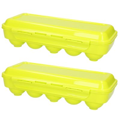 Eierdoos - 2x - koelkast organizer eierhouder - 10 eieren - groen - kunststof - 27 x 12,5 cm