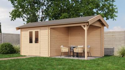 Lugarde Select Blokhut met overkapping Varsseveld 300x250cm + 300cm - Onbehandeld- Zadeldak- - Lugarde Select