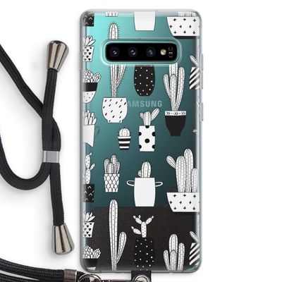 Cactusmotief: Samsung Galaxy S10 Plus Transparant Hoesje met koord