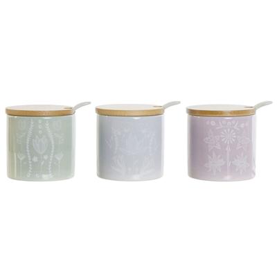 Suikerpot DKD Home Decor Blauw Groen Lila Bamboe Dolomite 7,5 x 7,5 x 7,5 cm (3 Stuks)