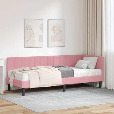 Hoekbedframe met matras met hoofdeinde Roze 80 x 200 cm Fluweel