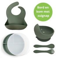 Ik Ben Zo Mooi Onbreekbaar Siliconen Kinderservies met Zuignap Bordje voor Baby en Kind - Set van 6 stuks - Sage Groen