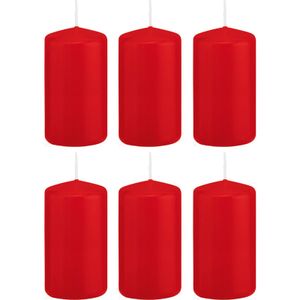 6x Rode cilinderkaarsen/stompkaarsen 6 x 12 cm 40 branduren   -