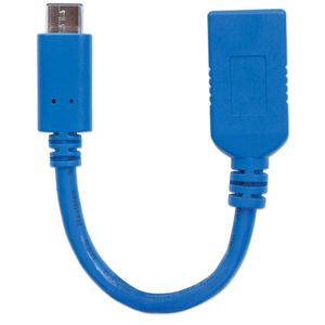 Manhattan USB 2.0, USB 3.2 Gen 1 (USB 3.0) Adapter [1x USB 3.2 Gen 1 bus A (USB 3.0) - 1x USB-C stekker] 353540 15.00 cm Afgeschermd (enkel), Folie afscherming