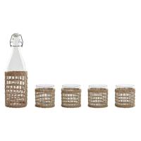 Set glazen met fles Home ESPRIT Natuurlijk Kristal Vezel 1 L