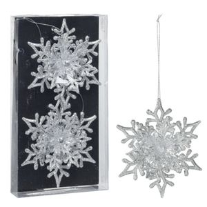Christmas Decoration kersthangers sneeuwvlokken 2x -zilver -11,5 cm   -