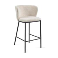 Kave Home Ciselia barkruk H65 bouclé Wit poot zwart