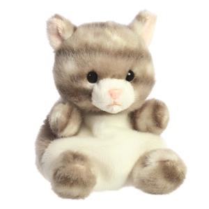 Pluche dieren knuffels grijze kat/poes - zittend - 13 cm - Knuffeldieren katten en poezen