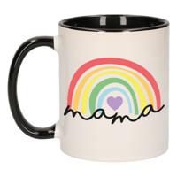 Bellatio Decorations Cadeau koffie/thee mok voor mama - zwart met een regenboog - liefde - Moederdag   - - thumbnail