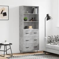 Hoge kast 69,5x34x180 cm bewerkt hout betongrijs