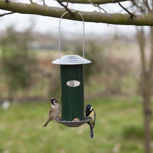 Metalen vogel voedersilo groen aan hanger 23 cm - Vogel voedersilo