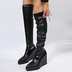Dames Laarzen Motorlaarzen Grote maten Schoenen voor Extra Lengte Buiten Dagelijks Effen Kleur Over de knie laarzen Dij hoge laarzen Winter Sleehak Ronde Teen Vintage Modieus Casual Imitatieleer PU Lightinthebox