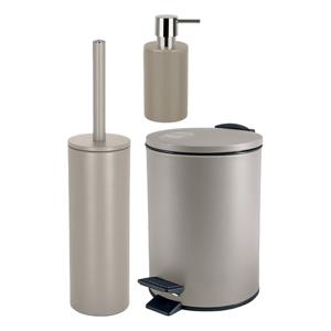 Badkamer accessoires set - WC-borstel/pedaalemmer/zeeppompje - metaal/keramiek - beige