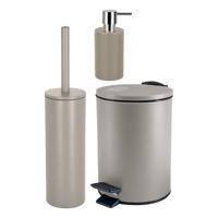 Badkamer accessoires set - WC-borstel/pedaalemmer/zeeppompje - metaal/keramiek - beige