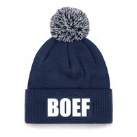 Boef muts/beanie met pompon - onesize - unisex - navy