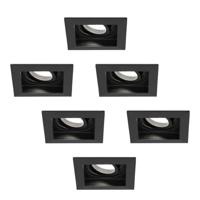 Set van 6 Durham vierkante LED inbouwspots - 4 Watt 345 Lumen - 6500K daglicht wit - GU10 - Dimbaar Kantelbaar - Voor binnen - Zwart
