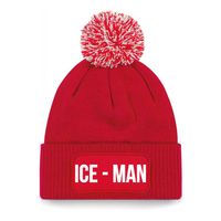 Ice-man muts met pompon - unisex - one size - rood - apres-ski muts