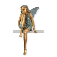 A BRONZE SCULPTURE OF A STTING FAIRY WITH A BUTTERFLY