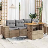 5-delige Loungeset met kussens poly rattan beige