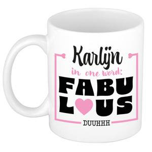 Naam mok Karlijn - wit - Fabulous - keramiek - 300 ml - cadeau collega beker