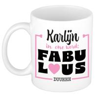 Naam mok Karlijn - wit - Fabulous - keramiek - 300 ml - cadeau collega beker