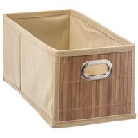 Opbergmand/kastmand 6.5 liter beige linnen/bamboe 15 x 14 x 31 cm